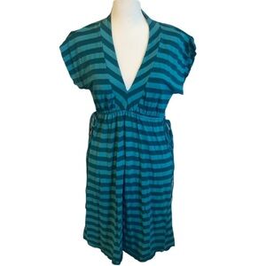 Ella Moss Dress. Size M. Blue striped with cinched empire waist. Adorable!
